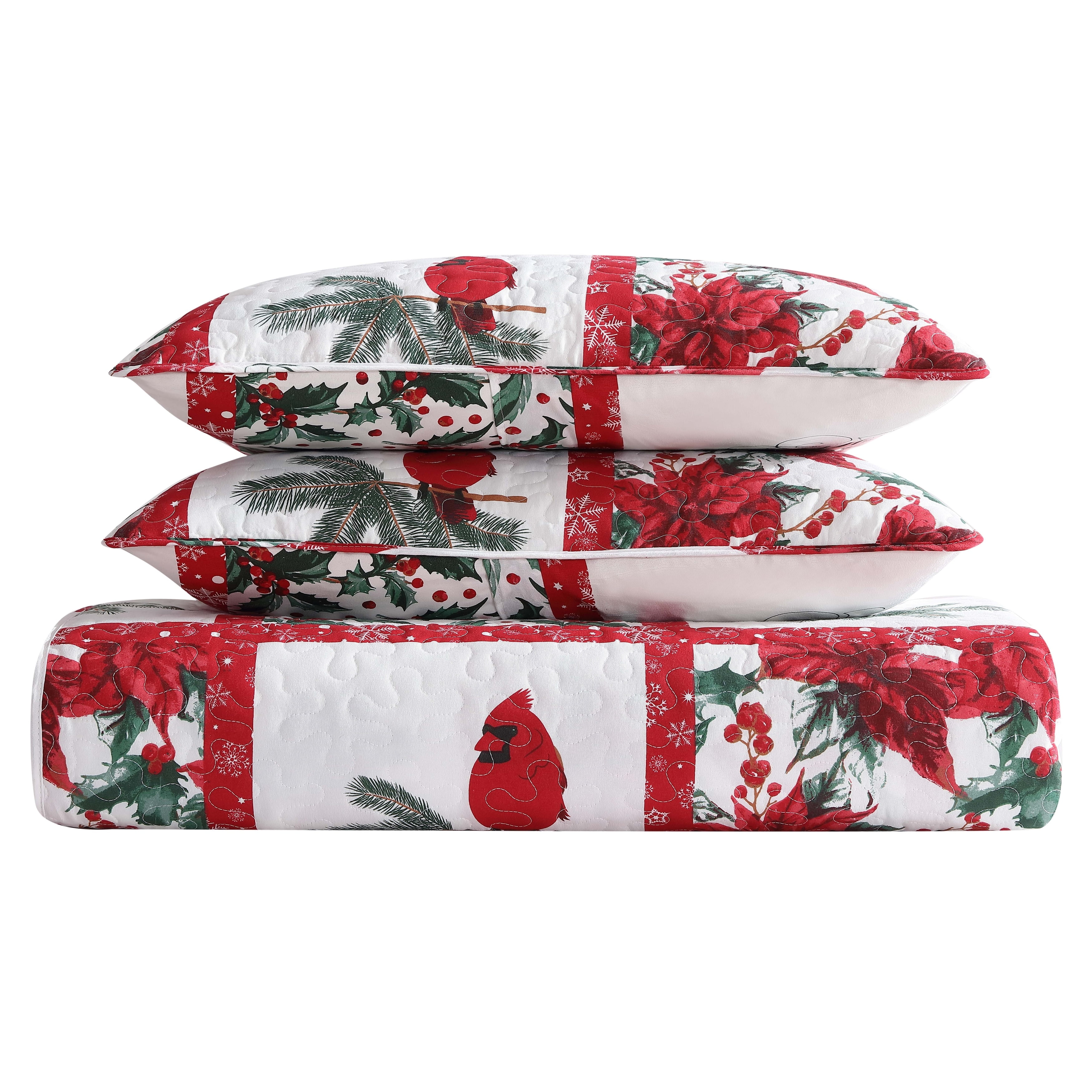 Beatrice Home Fashions, Holiday 3PC Quilt Set, King, Mistletoe Patchwork