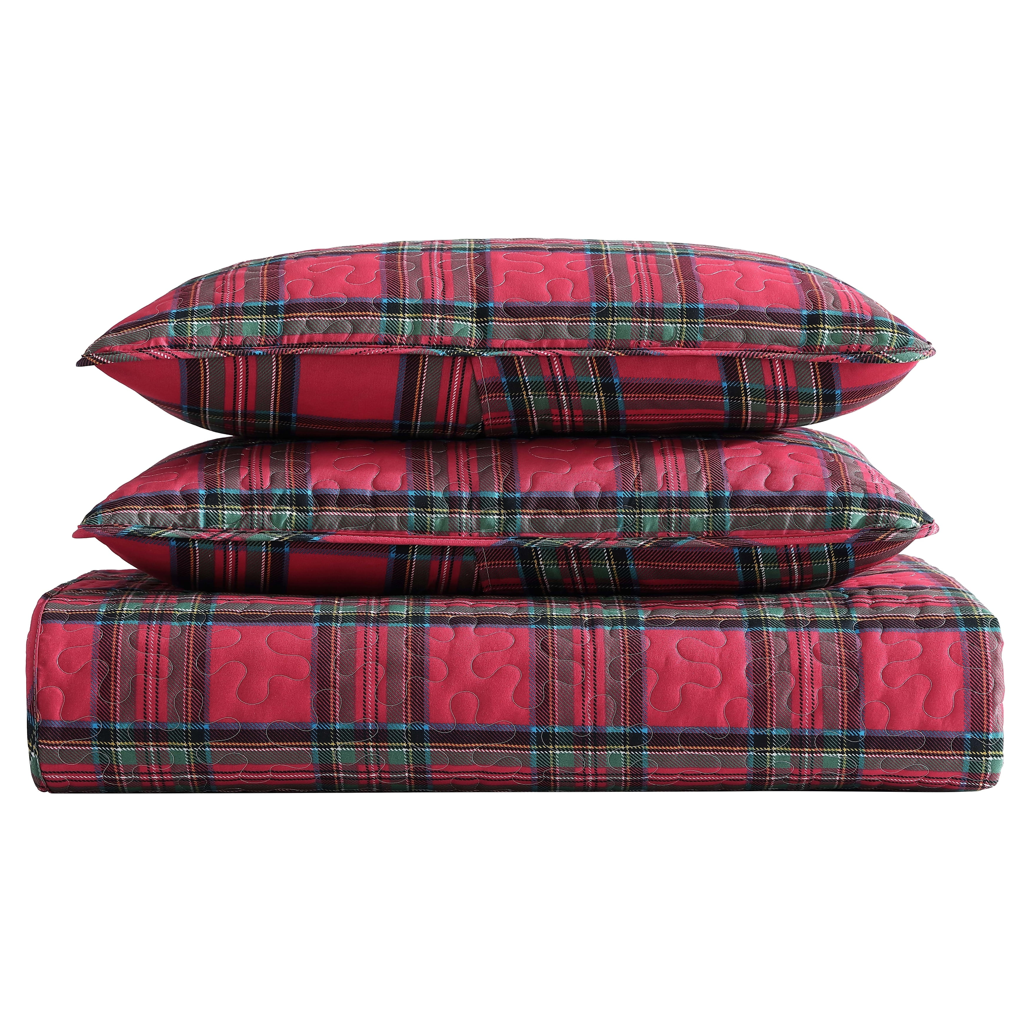 Red Plaid Full Microfiber Holiday Quilt Set