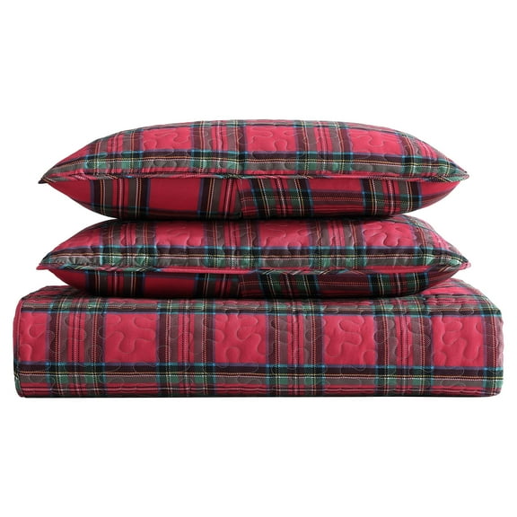 Beatrice Home Fashions, Holiday 3PC Quilt Set, King, Tarick Plaid