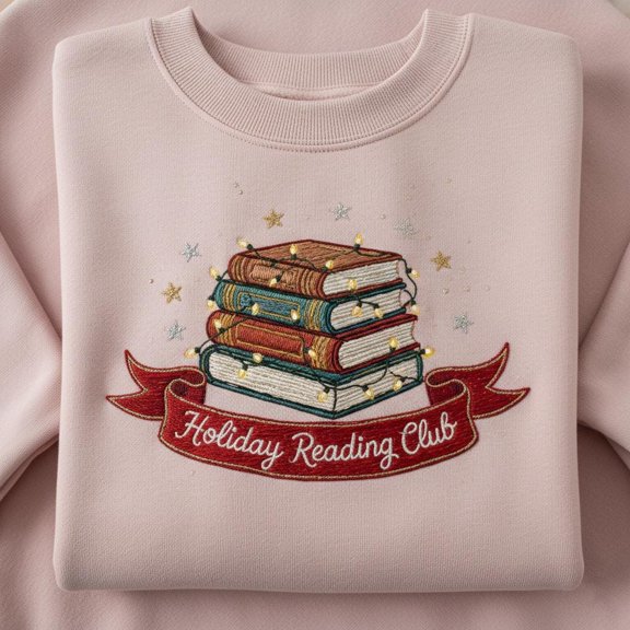 Holiday Reading Club Embroidered Sweatshirt, Festive Book Stack Sweater, Christmas Reader Gift, Cozy Bookish Crewneck