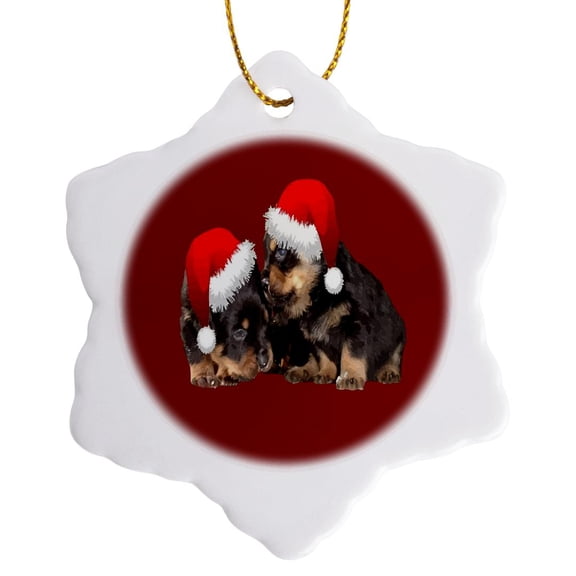3drose, Holiday Ready Rottweilers a Puppy First Christmas, 3 inch Snowflake Porcelain Ornament