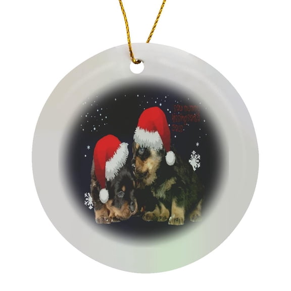 3drose, Holiday Ready Rottweilers a Puppy First Christmas, Circle Porcelain Ornament