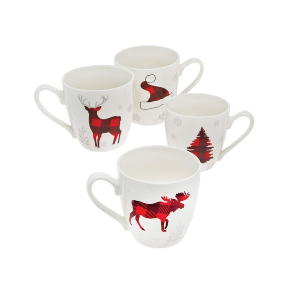 Godinger Holiday Decor Coffee Mugs Set, Christmas Decorations - 16 oz - Set of 4