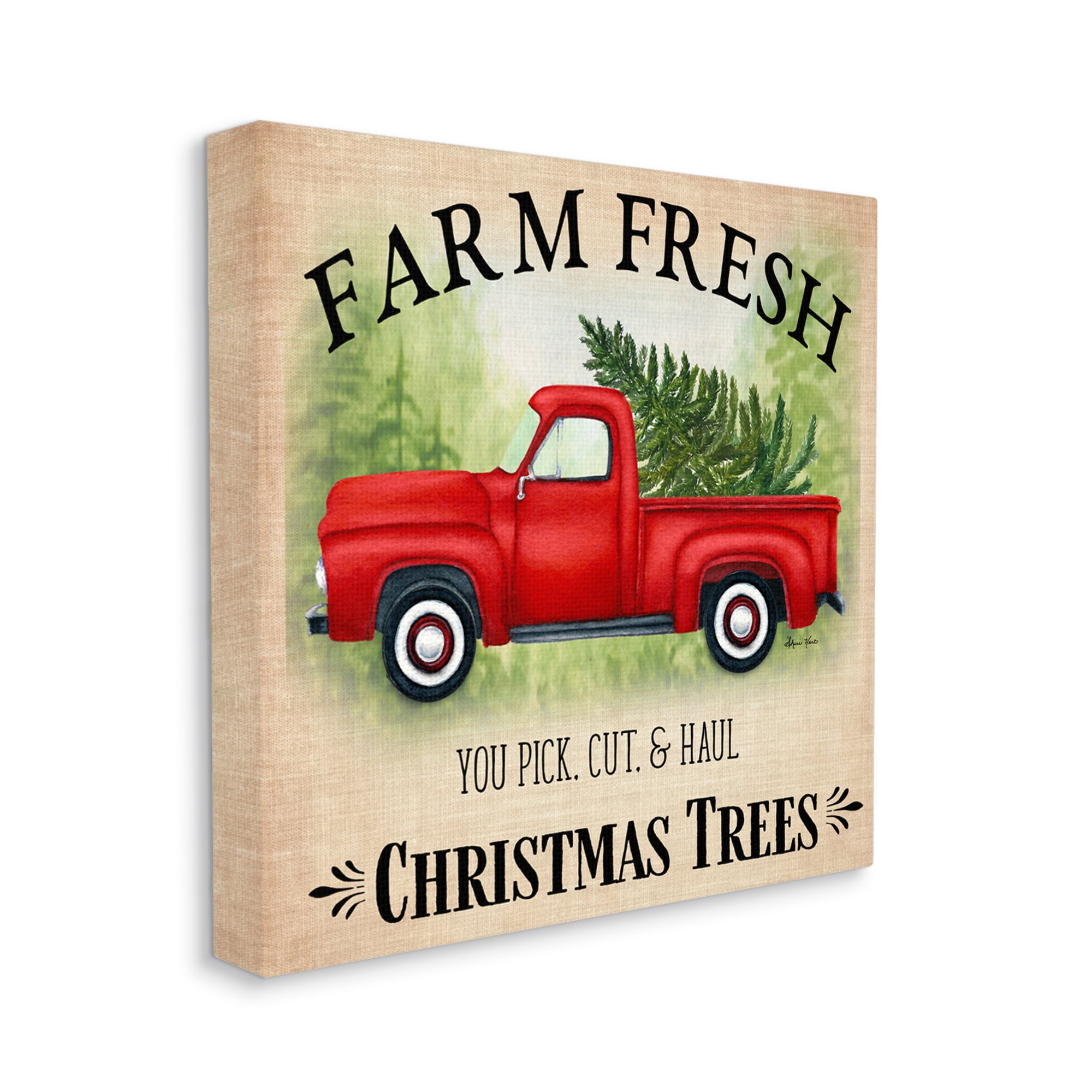 Holiday Red Truck Cut and Hull Christmas Trees Holiday Gallery-Wrapped Canvas Print Wall Art, 17x17