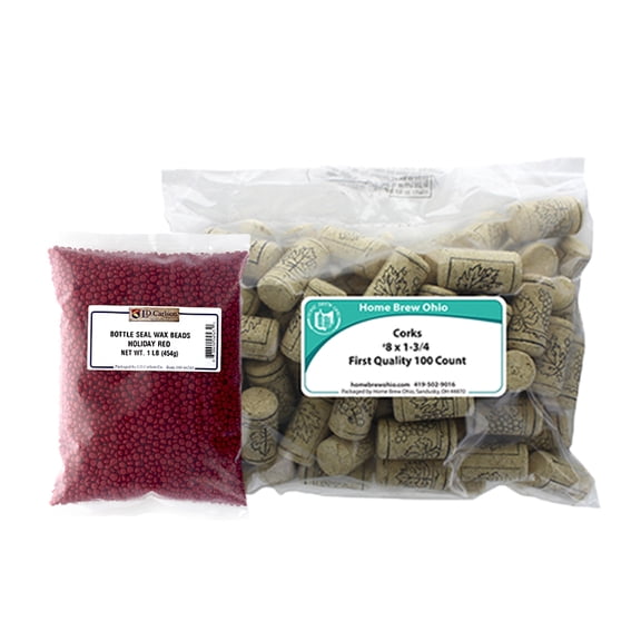 Holiday Red Wax and Corks (8 X 1 3/4) Wine Bottling Combination
