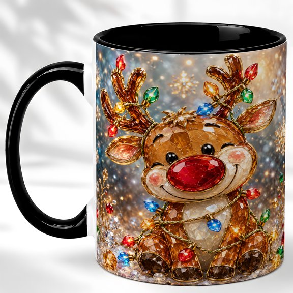 Holiday Reindeer Coffee Mug, Winter Deer Mug, Ceramic 11 oz