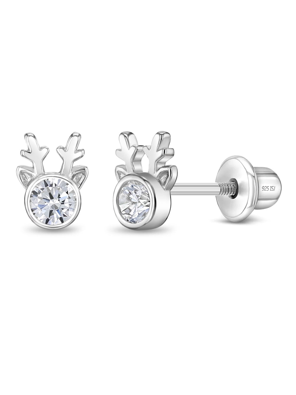 Holiday Reindeer Kids / Children's / Girls Earrings Screw Back - Sterling Silver