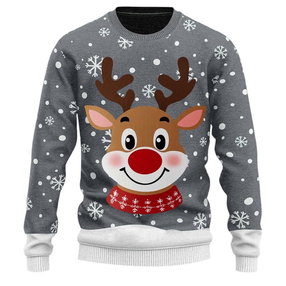 Holiday Reindeer Print Knit Pullover Cozy High Neck Hooded Sweater Christmas Comfort Wear
