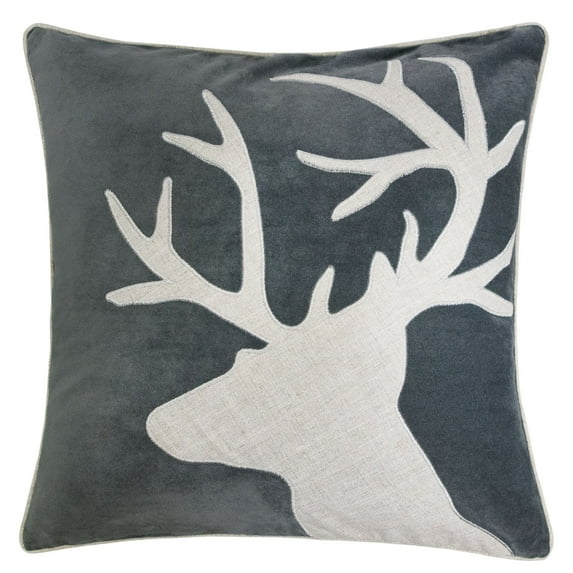 Holiday Reindeer Velvet Accent Pillow 20x20 – Gray and White with Insert