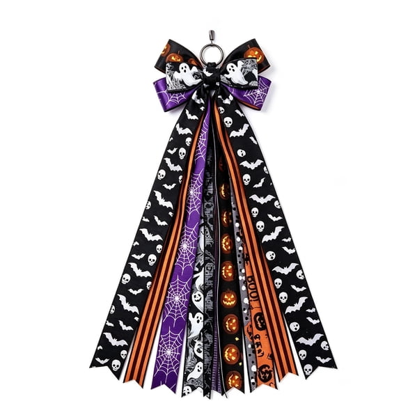 Holiday Ribbon Bow for Wreath, Large Wreaths Ribbon Bundle, Funny Decorative Wreath Sash Bundle for Halloween Thanksgiving Christmas Party Front Door Yard Porch Decor