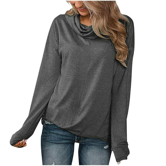 Holiday Rollbacks Long Sleeve Shirts for Women Plus Size Tops Casual Fall Shirts Solid Color Pullover Turtleneck Tops