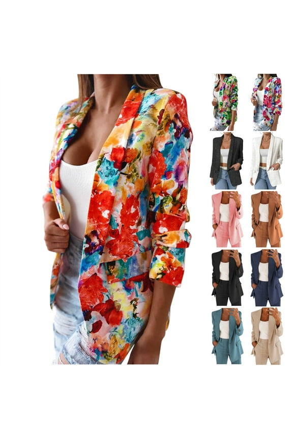 Holiday Sales, BiZtdJrK Women's Blazers & Suit Jackets Plus Size Solid Long Sleeve Formal Jacket Solid Office Work Business Casual Outfits Pink XXXXXL