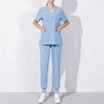 thumbnail image 1 of Holiday Saving！Azrian Healthcare Medical Uniform,Women's Short-Sleeved Solid Color Pocket V-Neck Nurse Suit Sky Blue (S), 1 of 3