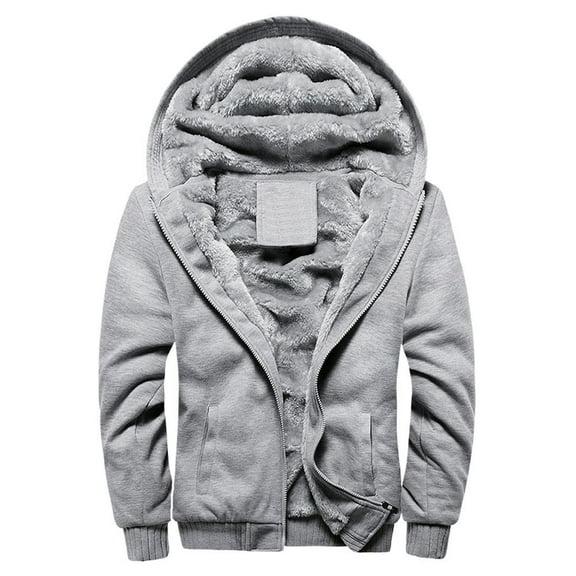 Holiday Saving！RYDCOT Mens Hoodie Winter Warm Fleece Zipper Sweater Jacket Outwear Coat/Gray Xxxl