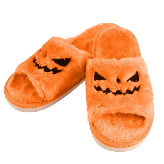 Holiday Savings 2022! Feltree Halloween Lantern Pumpkin Slippers Soft Plush Cozy Open Toe Women Indoor or Outdoor Fuzzy Slippers Gifts For Girls Ladies Women Girlfriend