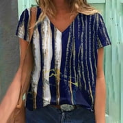 Holiday Savings Clearance 2022! DZT1968 Fashion Woman Causal V-Neck Printing Blouse Short Sleeve T-Shirt Summer Tops