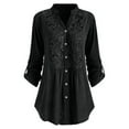 thumbnail image 1 of Holiday VOBERRY Women Ladies Large Size Button Lace V Neck Long Sleeve Shirt Blous Black XL, 1 of 3