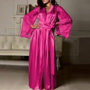 Holiday Savings Clearance 2024! Aofany Women Satin Long Nightdress Silk Lace Lingerie Nightgown Sleepwear Sexy Robe