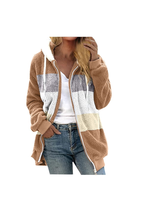 Holiday ! Winter Coat for Women Flannel Jackets Warm Thick Coats Hooded Outdoor Jacket Zip Up Outwear Plus Size Outerwear Gifts Christmas Gift