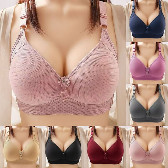 Summer Savings 2025! TAGOLD Plus Size Bras for Womens,Women's Bra Clearance,Woman's Solid Color Back Buckle Thin Style Ventilate Bra Without Steel Rim