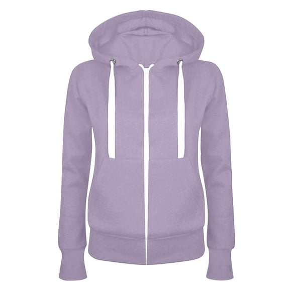 Holiday Savings Deals 2024! AKAFMK Women Lightweight Thin Zip-Up Hoodie Jacket Fleece Sweater Coat Plus Size Long Sleeve Drawstring Hooded Sweatshirt with Pocket Purple