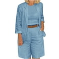 thumbnail image 1 of Kukoosong Two Piece Cotton Linen Outfits for Women Solid Turndown Collar Long Sleeve Pullover Shirt Tops and High Waist Straight Pants Trousers Set Blue M, 1 of 4