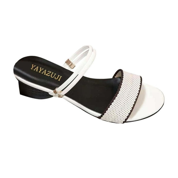 Kukoosong Block Heels for Women Summer Casual Round-toe Slippers Chunky Heel Middle Heel Fashion Solid Color Womens Sandals White 38