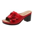 thumbnail image 1 of Kukoosong Block Heels for Women Flat Shoes Beach Sandals Summer Non-Slip Causal Slippers Womens Sandals Red 37, 1 of 7
