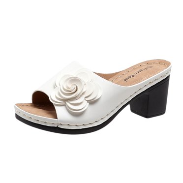 Kukoosong Block Heels for Women Flat Shoes Beach Sandals Summer Non-Slip Causal Slippers Womens Sandals White 41
