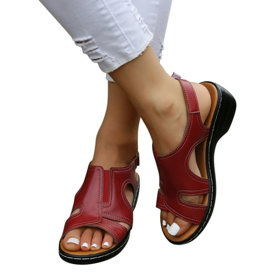 Kukoosong Comfy Women Sandals Summer Slippers Casual Shoes Roman Fish Mouth Casual Wedges Sandals Wedge Sandals Red 37