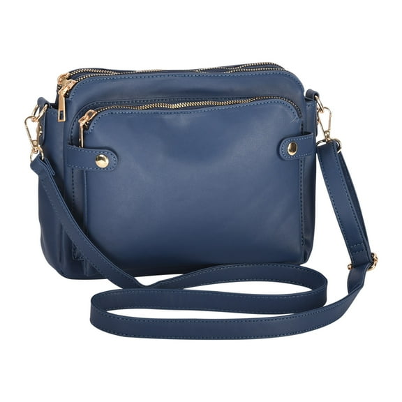 Kukoosong Crossbody Bags for Women Three Layer Leather Shoulder Bag Small Size Large Capacity Card Bag Fashion Bag Soft Leather Blue