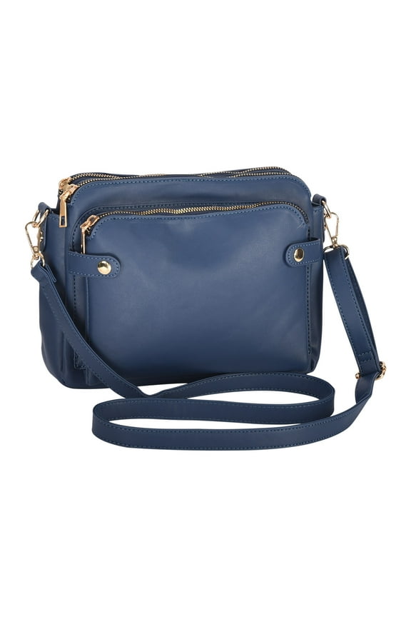 Crossbody Bags for Women Three Layer Leather Shoulder Bag Small Size Large Capacity Card Bag Fashion Bag Soft Leather Blue