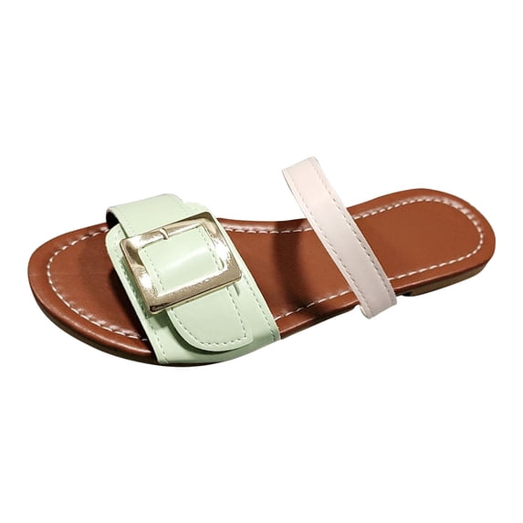 Kukoosong Sandals Women Fashion One-word Buckle Roman Shoes Womens Beach Slippers Flat Sandals for Women Mint Green 41