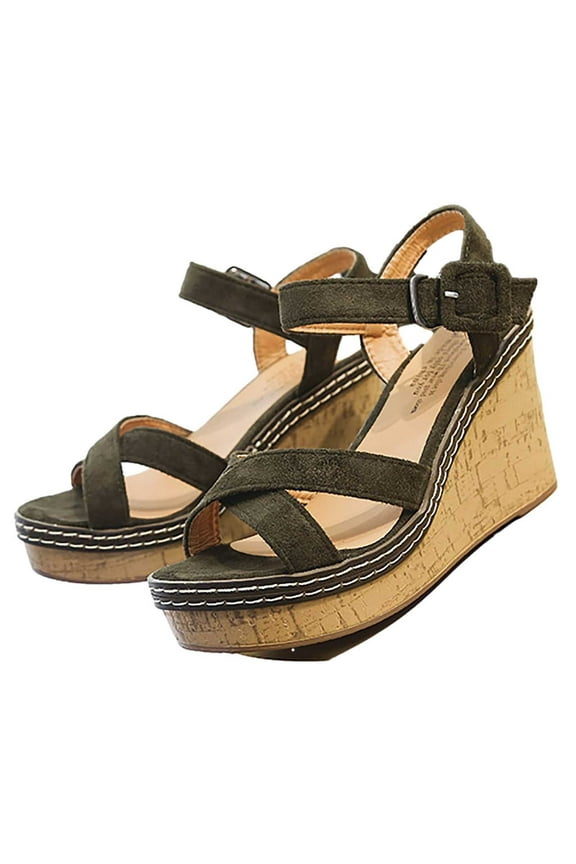 Sandals Women New Summer Fashion Wedge High Heels Buckle Suede Sandals Shoes Wedge Sandals for Women Green 35