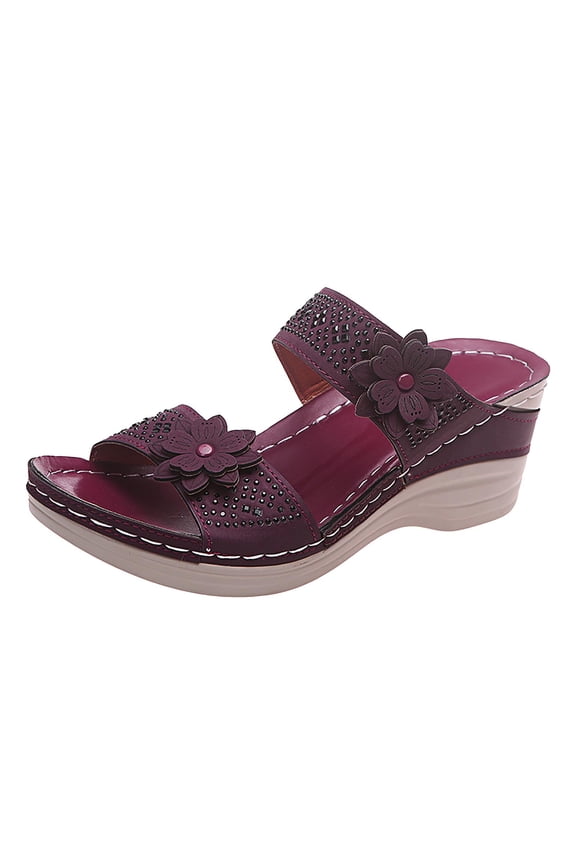 Sandals Women Summer Retro Casual Flowers High-heeled Flat-bottomed Wedge Sandals for Women Purple 37