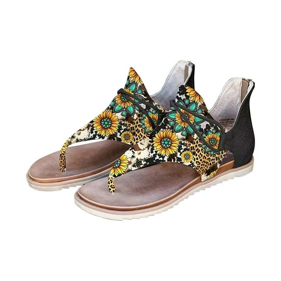 Kukoosong Sandals Women Women Summer Clip-Toe Sunflower Shoes Zipper Comfy Flats Casual Flat Summer Beach Sandals Black 38