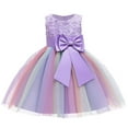 thumbnail image 1 of Kukoosong Toddler Baby Girls Dress Fashion Short Sleeved Bow Princess Dress Girls Skirt Party Formal Dress Mesh Lace Dress Purple 8-9 Years, 1 of 2