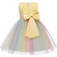 thumbnail image 1 of Kukoosong Toddler Baby Girls Dress Fashion Short Sleeved Bow Princess Dress Girls Skirt Party Formal Dress Mesh Lace Dress Yellow 7-8 Years, 1 of 2