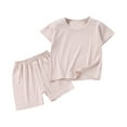 thumbnail image 1 of Kukoosong Toddler Boy Summer Outfit Sets Casual Baby Boys And Girls Round Neck Short Sleeved Solid Color T-Shirt Low Waisted Shorts Set Khaki 1-2 Years, 1 of 2
