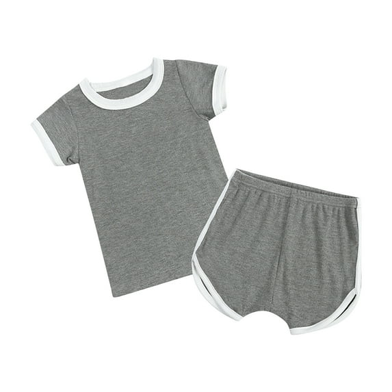 Kukoosong Toddler Boy Summer Outfit Sets Casual Toddler Baby Boys Girls Fashion Cute Solid Color Short Sleeve Shorts Cotton Casual Suit Gray 12-24 Months