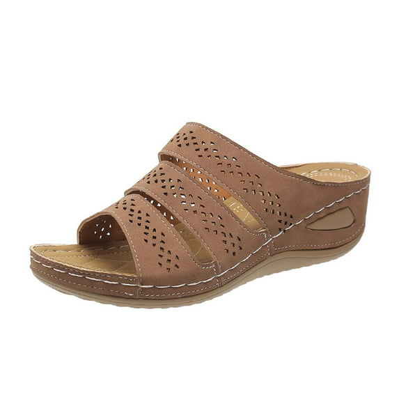 Kukoosong Wedge Sandals for Women Wedges Casual Shoes Solid Color Low-heeled Sandals Fashion Flip Flop Orthopedic Sandals Women Brown 37