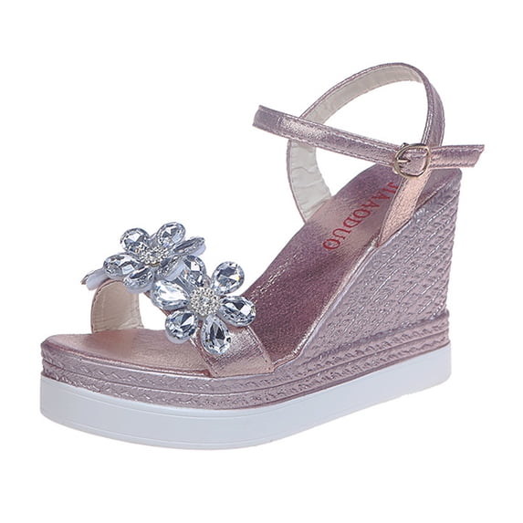Kukoosong Wedge Sandals for Women Open Toe Casual Shoes Rhinestone Comfortable Platform Wedge Sandals Shoes Pink 35