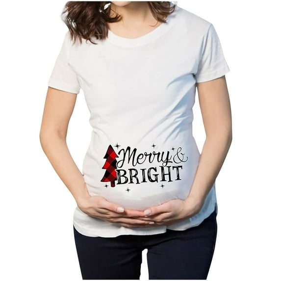 Kukoosong Women's Short Sleeve Maternity T Shirt Clothes for Women Christmas T-Shirt Elk Snowman Cartoon Print Maternity Clothing Short Sleeve Top Pregnancy T-Shirt Black M