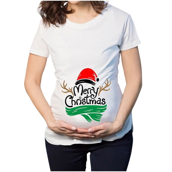 Kukoosong Women's Short Sleeve Maternity T Shirt Clothes for Women Christmas T-Shirt Elk Snowman Cartoon Print Maternity Short Sleeve Top Pregnancy T-Shirt Green XXL