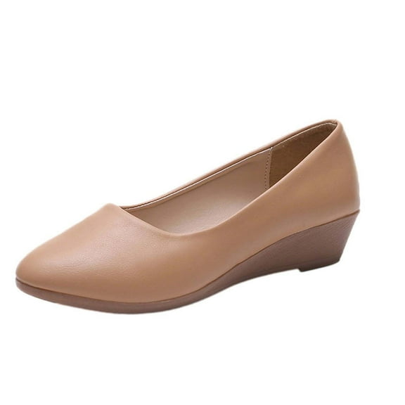 Kukoosong Womens Comfort Flats Womens Fashion Pointed Toe Shoes Solid Color Casual Comfortable Wedges Casual Shoes for Women Khaki 38