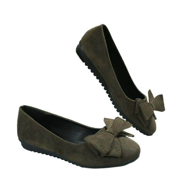 Kukoosong Womens Comfort Flats Womens Round-Toe Chunky Heels Bow-Knot Shoes Lightweight Flock Shoes Solid Color Low Heels Casual Shoes for Women Green 41