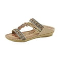thumbnail image 1 of Kukoosong Womens Sandals Bohemian Flat Flower Rhinestone Sandals Outer Beach Flat Sandals for Women Beige 42, 1 of 7