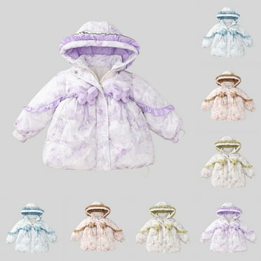 Holiday Savings! Horkkom Girls Fleece Jacket Winter Zip Hooded Coats Solid Color Padded Warm Outerwear for Cold Weather
