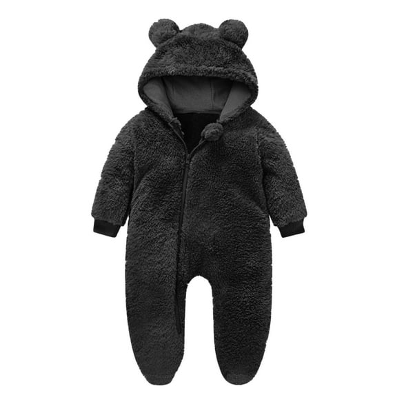 Holiday Savings! Horkkom Newborn Baby Jumpsuit Hooded Fleece Rompers Long Sleeve Onesie Outwear Outfits