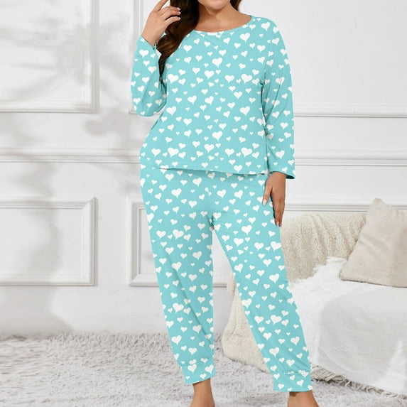 Horkkom Plus Size Pajamas for Women Set, 2 Piece Crewneck Long Sleeve Tops Long Pants Sleepwear, Casual Loungewear Pjs Sets, Gifts for Women